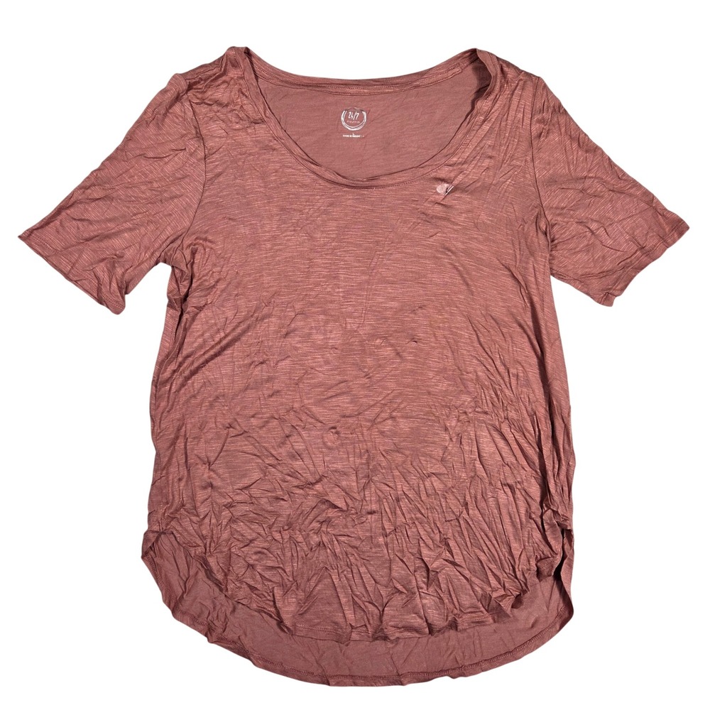 Maurices 24/7 Womens Large Mauve Slub Knit Scoop Neck High Low Short Sleeve Tee